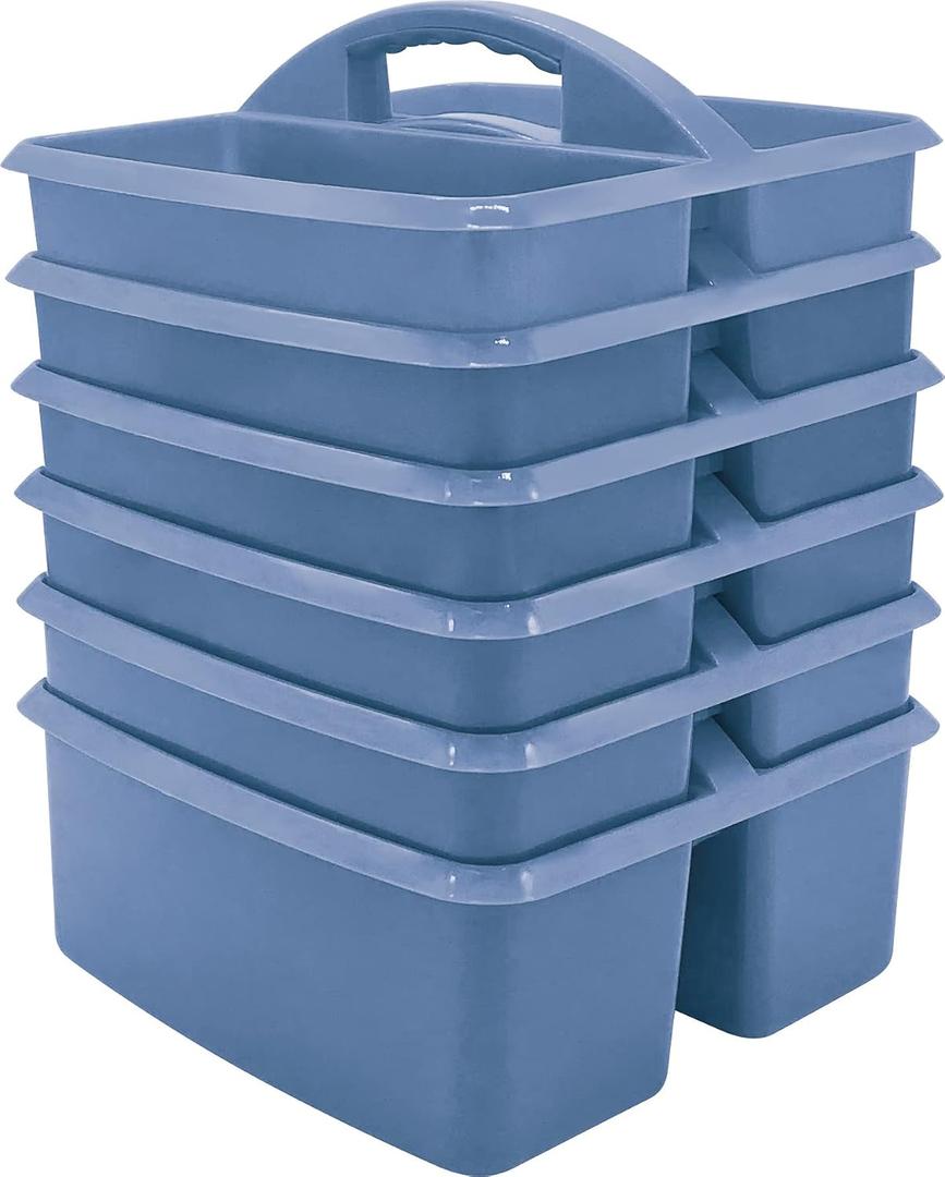 Teacher Created Resources Slate Blue Portable Plastic Storage Caddy 6-Pack for Classrooms, Kids Room, and Office Organization, 3 Compartments