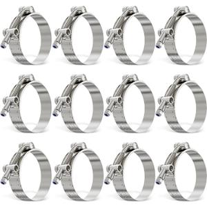 OURU 12Pack 2 Inch T Bolt Hose Clamp,304 Stainless Steel Heavy Duty Hose Clamp,Adjustable 57-65mm Radiator Hose Clamps for Tube, Automotive, Radiator, lntercooler