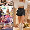 Women Sequin Skirt Sparkly Cute High Waist Ruffle Flowy Shiny Glitter Mini Short Skirts Night Out Club Party Black