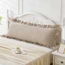 Taupe/White Plaid Ruffled Body Pillow Cover Washed Cotton Farmhouse Checkered Gingham 1 Piece Pillowcase for Living Room 20"x54" Brown