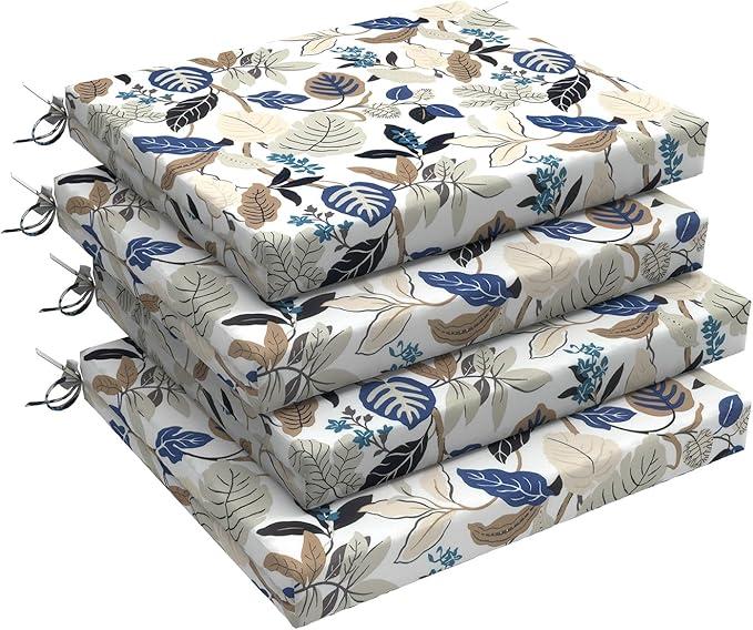LVTXIII Outdoor Chair Cushions, Fade-Resistant Patio Furniture Cushions Outdoor Chair Pads with Ties for Dining Chairs and Garden Furniture Use, 18.5"x16"x2" 4 Pack, Breeze Leaves Beige