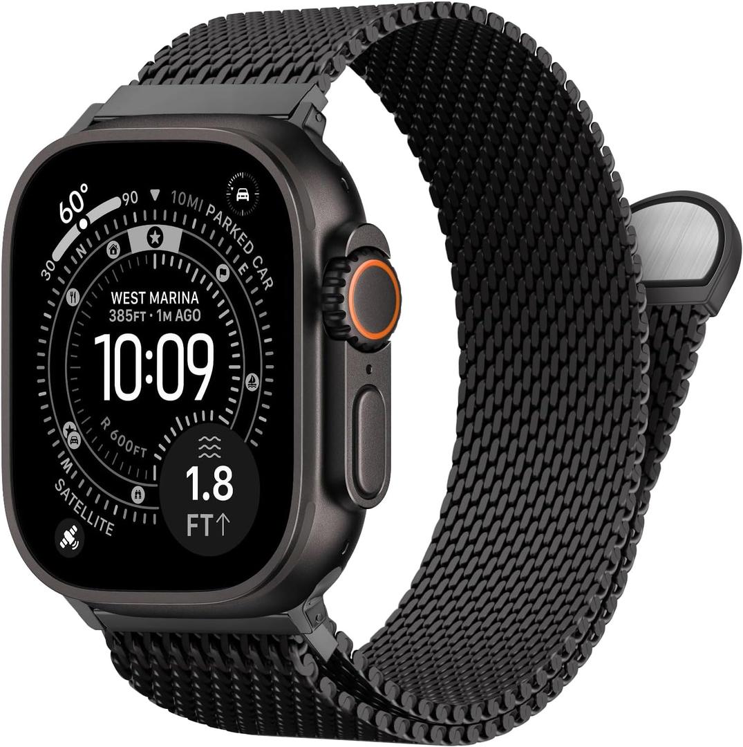BXUXOHS Milanese Mesh Loop Compatible for Apple Watch Ultra 3/2/1 Band 49mm 46mm 45mm 44mm 42mm Men Women,Stainless Steel Metal Magnetic Strap for iWatch Series 11/10/9/8/7/6/5/4/SE 3/2/1