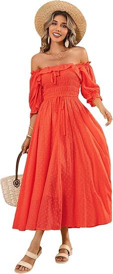 R.Vivimos Women Summer Half Sleeve Cotton Ruffled Vintage Elegant Backless A Line Flowy Long Dresses, Size M