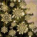42pcs Gold Snowflake Ornaments - Christmas Tree Decorations, Hanging Snowflake Decorations, Plastic Glitter Snow Flakes for Christmas, Winter, Party
