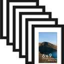 PEALSN 6x9 Picture Frames Set of 6, Display Pictures 4x6 with Mat or 6x9 without Mat for Wall Mounting or Table Top, Photo Frames Collage for Wall Decor, Black.