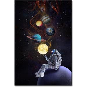 Space Wall Art Decor Planet Astronaut Painting Pictures Print On Canvas, Galaxy Stars Framed Canvas Wall Art for Home Decoration Living Room Bedroom Artwork (G390)