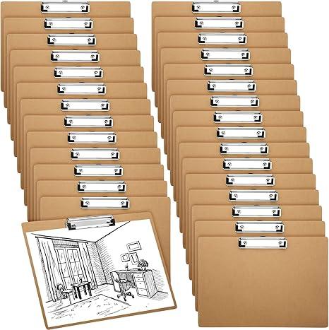 Sherr 30 Pcs Large 9 x 13 Inch Wooden Horizontal Clipboard with Low Profile Clip Landscape Clipboard Layout for School Classroom Office Drawing Art Back to School Supplies