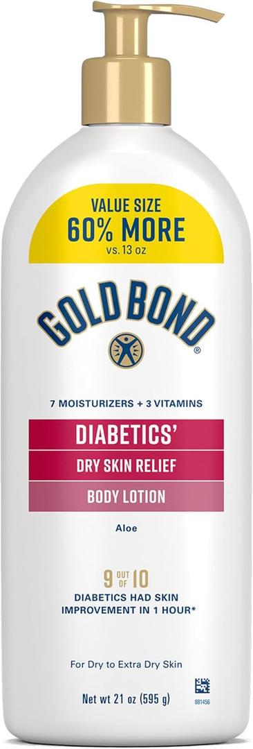 Gold Bond Diabetic Body Lotion, Dry Skin Relief with Vitamin E & Aloe to Soothe & Moisturize Flaky, Rough Skin, Value Size, 21 oz