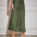 Women's Maxi Skirts Satin Drawstring High Waisted Silk Elegant Flowy Casual A-Line Long Skirt for Women (Green, S)