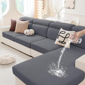 hyha Waterproof Couch Cushion Covers, Against Spills, Couch Cover for Dogs Washable, Thick Elastic Jacquard Fabric, Waterproof Sofa Seat Slipovers for Pets (1 Piece for Backrest L, Dark Grey)
