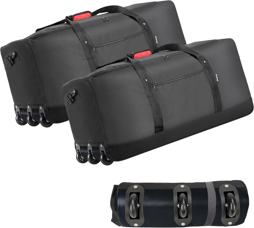 Finnhomy 120L Foldable Rolling Duffel Bag with 3 Wheels, Light Weight Travel Duffel bag with Large Loading Capacity, 32'' Rolling Duffel bag with Shoulder Strap (Black-2pk)