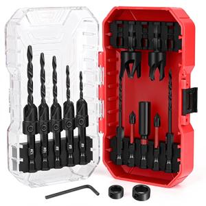 Countersink Drill Bit Set for Woodworking, 15 PCS M2 Cobalt HSS Tapered Drill Bits Kit with 2 Wood Plug Cutters, 1/4" Hex Shank Quick Change, Depth Stop Collars, 82 Counterbore & Storage Case