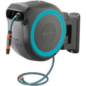 GARDENA Retractable Garden Hose Reel - 115 Feet - Auto Retract Hose Reel with 180 Swivel Wall Mount - Heavy Duty - Integrated Spray Nozzle - 18630