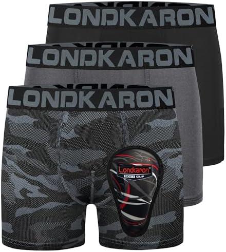 Londkaron 3-Pack Youth Boys Stretch Boxer Briefs w/Soft Protective Cup, Elite Boxer Jock for Baseball & Football XL
