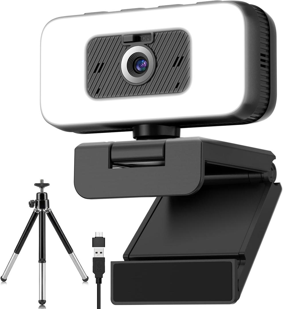 2K Webcam for Laptop, Computer Camera with Light for PC/Desktop/Mac [Light Your Face, Free Your Space] USB Webcam with Auto Anti-Disturb Backlight, Zoom & Flip, Privacy Cover, Microphone