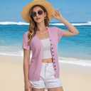 Messic Womens Short Sleeve Sweaters V Neck Casual Summer Knit Pullover Tops (Pink, XL)
