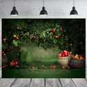 Apple Trees Orchard Photography Background Fruit Harvest Season Holiday Farm Event Party Decoration Backdrop Green and Red Apples Green Leaves Princess Girl Child Party Background (7X5FT)