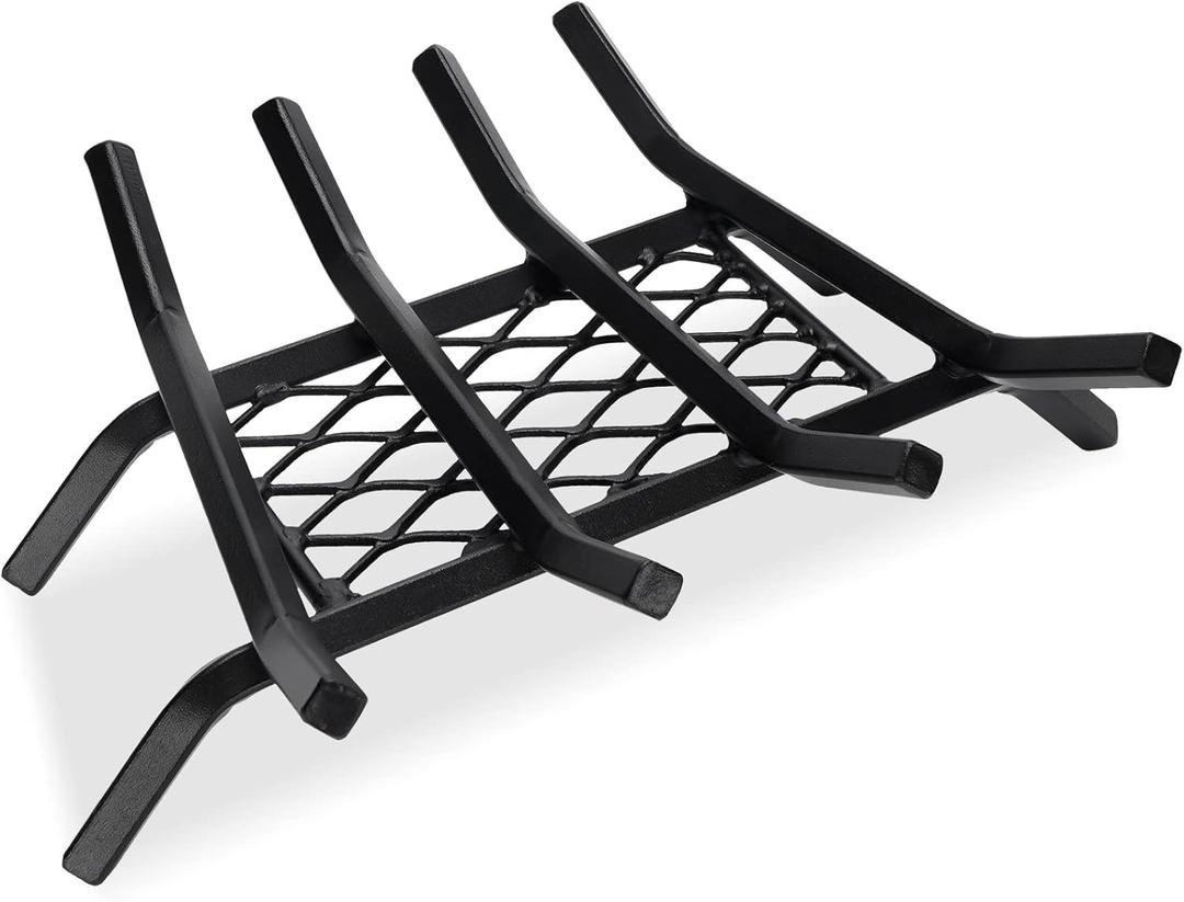 G GOOD GAIN Fireplace Grate with Ember Retainer, 15.5" Heavy Duty Cast Iron Indoor, Chimney Hearth Wood Stove Burning Rack Holder,1/2 Bar Fire Place Asseccories for Outdoor, Fire Pits, Camping.