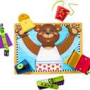Melissa & Doug Basic Skills Puzzle Board - Wooden Educational Toy Learn To Button Busy Board, Activity For Fine Motor Skills, Developmental Toy For Toddlers Ages 3+