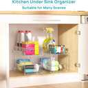 Vtopmart 4 Pack Bathroom Organizer, 2 Tier Clear Under Sink Organizers Vanity Countertop Storage Container,Cabinet Drawers Bins, Pull-Out Organization with Track for Pantry, Kitchen (Transparent)