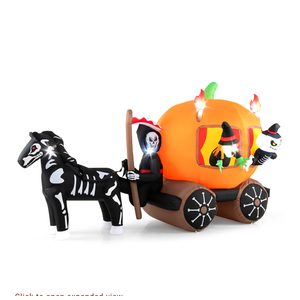10.2 Feet Long Halloween Inflatable Carriage with Pumpkin and 2 Ghosts, Multicolor
