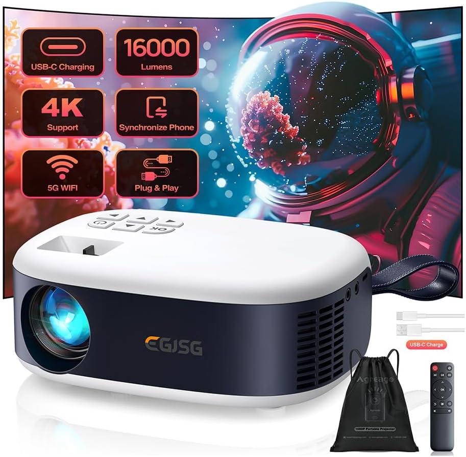 Projector with WiFi and Bluetooth, 1080P Full HD Portable Projector, 4K Supported Outdoor Projector, Lag-free 5G WIFI 6, Compatible with iPhone, Android, PC, TV Stick, PS5, Xbox