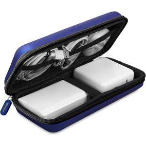 iMangoo Travel Essentials Electronics Organizer Charger Case Portable Dual Zipper Shockproof Pouch Tech Purse Cord Cable Pouches Power Bank Storage Accessories Bag for Women Men,8.5x4.5x2 Dark Blue (Large)