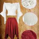 Pirate Costume Women Renaissance Medieval Outfit Skirt Top Pirate Accessories Halloween Cosplay Party Outfit, Medium, Red