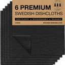SUPERSCANDI 6 Pack Swedish Dishcloths for Kitchen - 100% Biodegradable & Compostable Reusable Paper Towels Washable, Food-Safe & Without Plastic - Dish Rags Suitable for Any Surface, Black