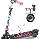 Gyroor H30 Max Electric Scooter for Kids, LED Dispaly, 150W Powerful Motor, Dual Brake System, Adjustable Height and Speed, Best Presents for Kids (H30Max-Pink)