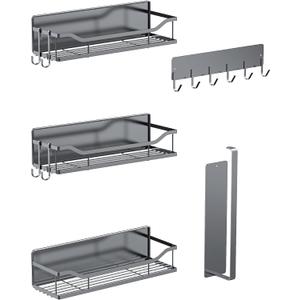 Multifunctional Magnetic Shelf for Washing Machine, Refrigerator, Microwave, and Any Metal Surface, Powerful Magnetic Shelves Include Magnetic Paper Towel Holder, Unique Hollow Design (5 pcs - Grey)