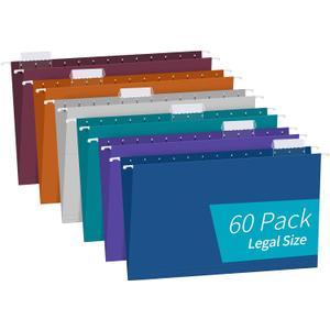 Hanging File Folders, RAZCC 60 Pack Reinforced Hanging Folders Legal Size, Designed for Bulky Files, Filing Cabinet, Adjustable Tabs, Assorted Colors