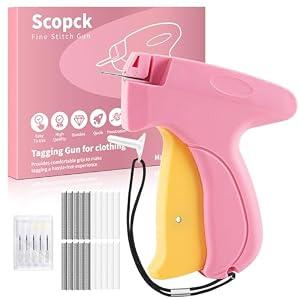 Stitch Gun for Clothes - Handheld Stitch Gun Quick Clothing Fixer - Tagging Gun - Includes 6 Needle, 1000 Black Fasteners & 1000 White Fasteners (Pink/Orange)