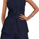 PRETTYGARDEN Women's 2 Piece Sets 2025 Summer Trendy Button Down Suit Vest Tops High Waisted Shorts Business Casual Outfits (Black, L)