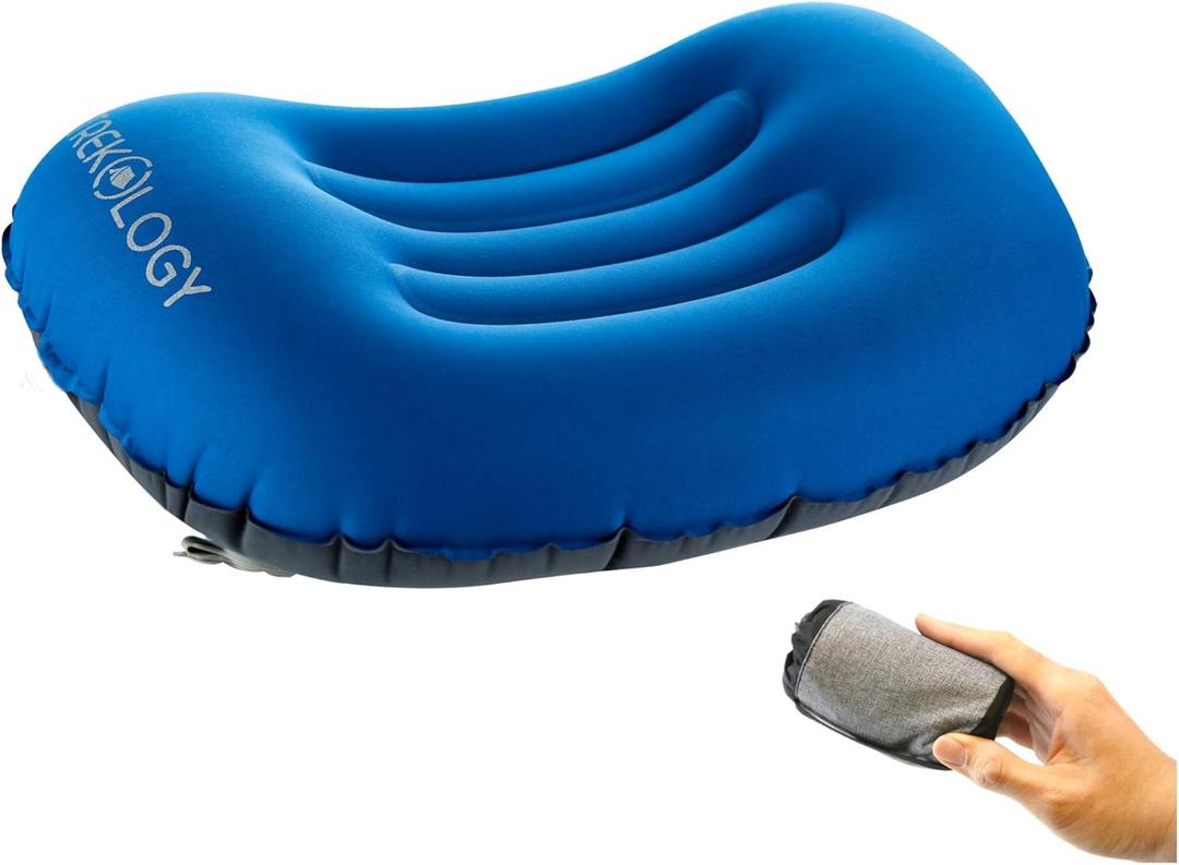TREKOLOGY Aluft 1.0 Comfy Inflatable Camping & Backpacking Pillow - Perfect for Sleeping, Air Travel, Beach - Quick & Easy to Inflate and Deflate Camper Pillow (Deep Blue)