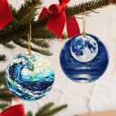 15 x Christmas Ornaments, 2.8 Inch Ceramic Hanging Ornament, Christmas Tree Ornaments, Xmas Decorations, Holiday Decorations, Holiday Party Gifts, and Xmas Gift Ideas - Full Moon Over Ocean