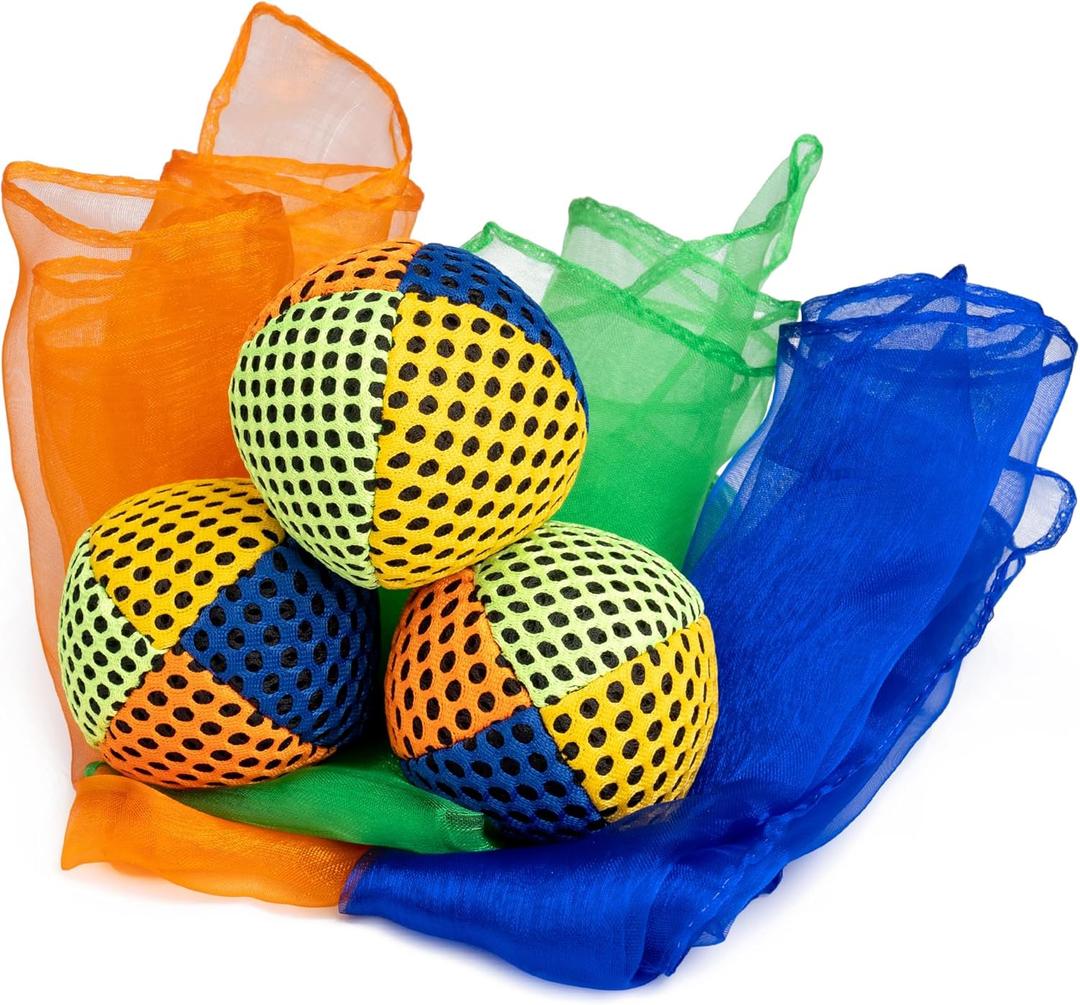 Juggling Scarves and Balls Set for Kids Soft Colorful Toys for Hand-Eye Coordination and Active Play Beginner Juggling Kit for Toddlers, Preschool, and Classroom Fun