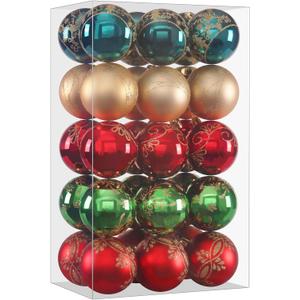 Christmas Balls Ornaments Assorted Pendant Shatterproof Ball Ornament Set Seasonal Decorations with Reusable Hand-Help Gift Boxes Ideal for Xmas, Holiday and Party (RED/Green/Gold)