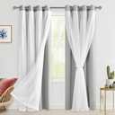 Hiasan Blackout Curtains with Sheer 84 Inches Long, Grommet Thermal Insulated Mix & Match Double Layer Window Curtains for Bedroom, Living Room, 2 Drape Panels with Tiebacks, Silver Grey, 52W X 84L