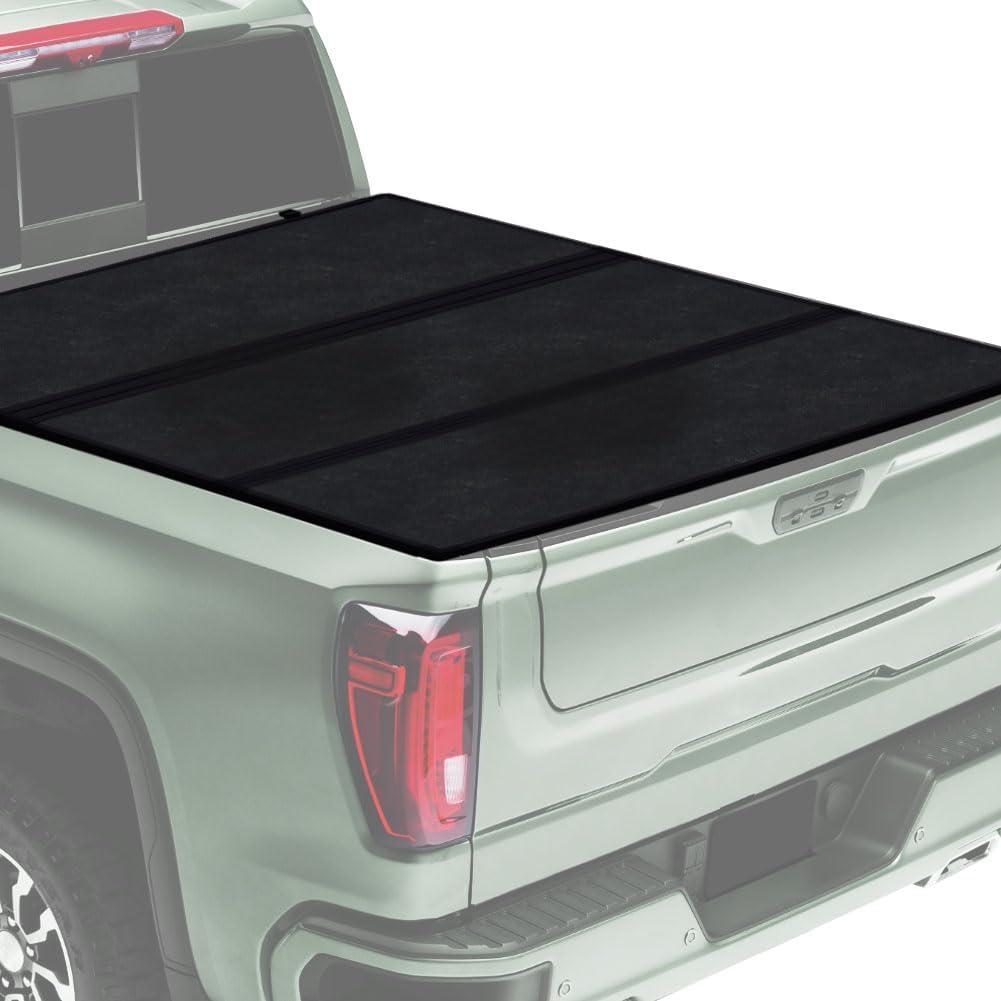 HY-SPEED Aluminium Hard Folding Truck Bed Tonneau Cover Compatible with 2019 2020 2021 2022 2023 2024 19 20 21 22 23 24 Silverado 1500 Sierra 1500 5.8 Ft Bed Tri Fold Style