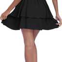 Lepunuo Boho Mini Skirts for Women Flowy Ruffle Tiered Skorts Skirts with Short Underneath with Pockets Beach Vacation (Black, L)