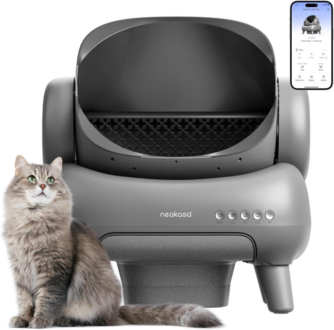 Neakasa M1 Plus Open-Top Self-Cleaning Cat Litter Box, 360 Safety Sensors, Advanced Odor & Leak Control, Automatic for Large & Multi-Cat Homes, Litter Mat & 2 Rolls Refill Bags Included