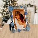GUOER Christmas Decorations Photo Frame 4x6 Inch Snowflake Christmas Metal Photo Display Picutre Photo Frames with High Definition Glass Front Gift Ideas Tabletop Home Decorative (Blue)