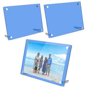 2 x CRAFTIFANO Acrylic Picture Frame 4x6 Inch Tabletop Clip Frame Convertible Horizontal Vertical Display for Photos Art Certificates UV Protected Floating Frame (3, Blue)