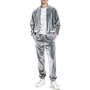 Heyfanee Mens Velour Tracksuits 2 Piece Set Full Zip Sweatsuit for Men Jogging Suits Velvet Jacket Pants Outfits (3X-Large, Grey)