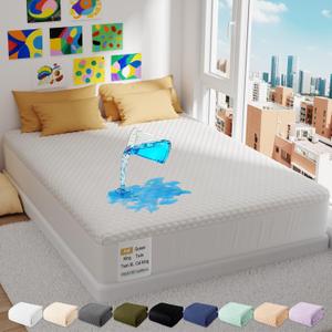 OhGeni Premium Bamboo 100% Waterproof Full Size Mattress Protector,Soft Mattress Pad, Cooling Breathable Fitted Sheets,Washable Bed Cover,Non-Slip Deep Pocket,Noiseless for Guest Rooms