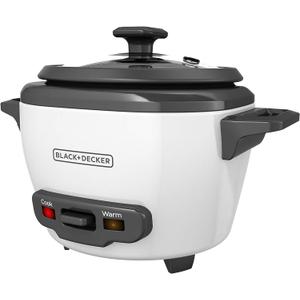 BLACK+DECKER 3-Cup Rice Cooker, RC503, 1.5-cup Uncooked Rice, Steaming Basket, Removable Non-Stick Bowl, One Touch, White