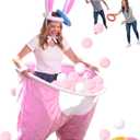 Cuffbow 17 Pcs Easter Bunny Granny Pants Yard Game Sets Granny Pink Pants Ring Toss Poms Inflatable Bunny Ears & Hoops for Adults Easter Family Party Outdoor Activities Lawn Tossing Catching