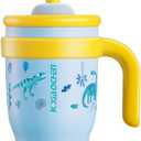KXIAOCHEN Toddler Tumbler With Straw Spill Proof 14 Oz, Kids Tumbler With Handle Insulated Stainless Steel BPA-Free Keeps Drinks Cold up to 24 Hrs for Travel Cup Holders Outdoors, Blue Dinosaur