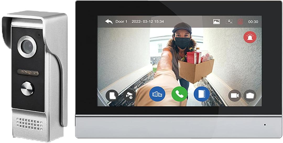 7-Inch Touchscreen Video Doorbell & Indoor Display Set. Wired via 4-Core Cable for Power + Tuya App Remote Access. 1080P HD, Motion Alerts, Color Night Vision, Local Storage, No Subscription.